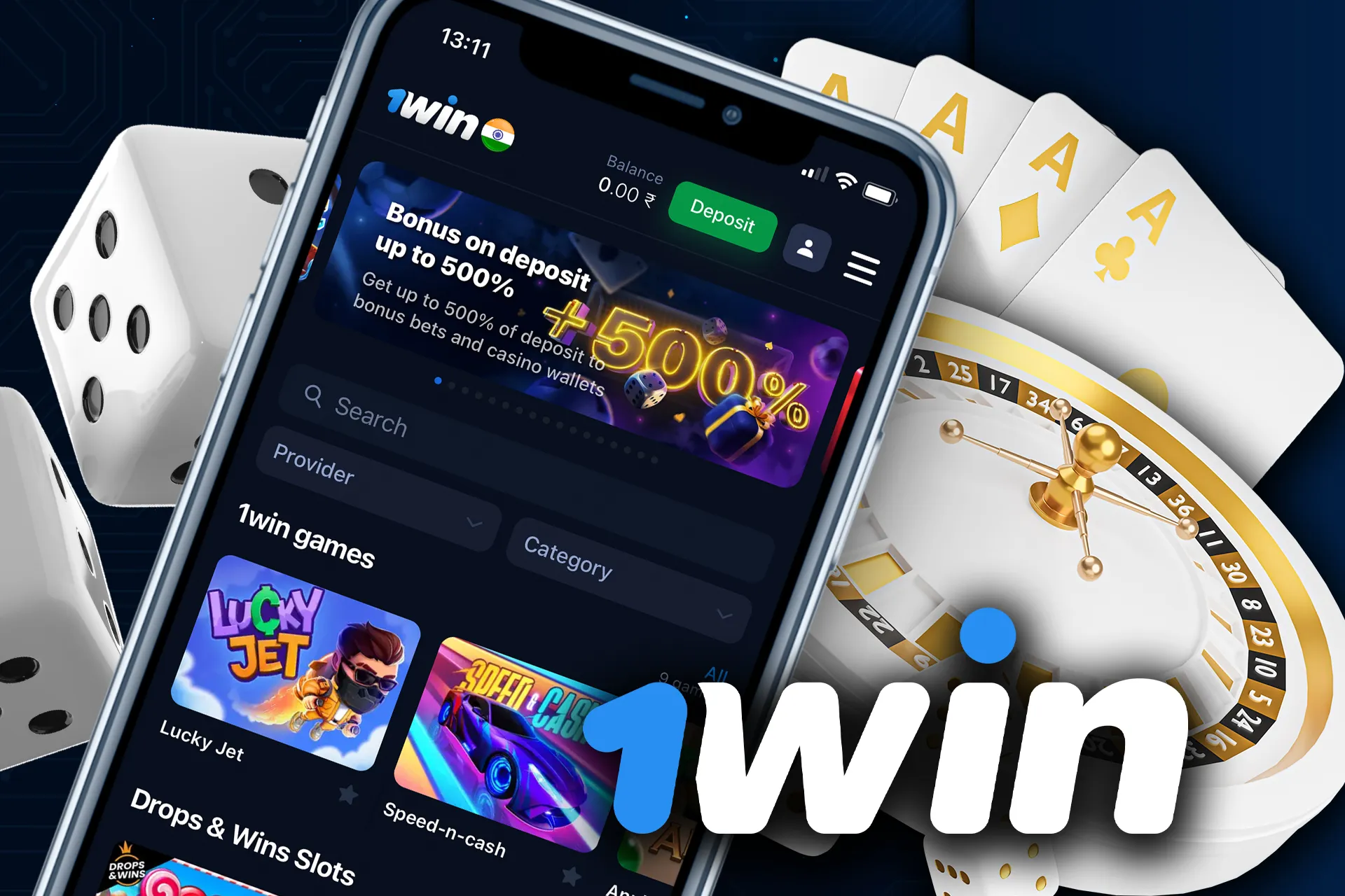 1Win mobile casino allows you playing all the popular games.