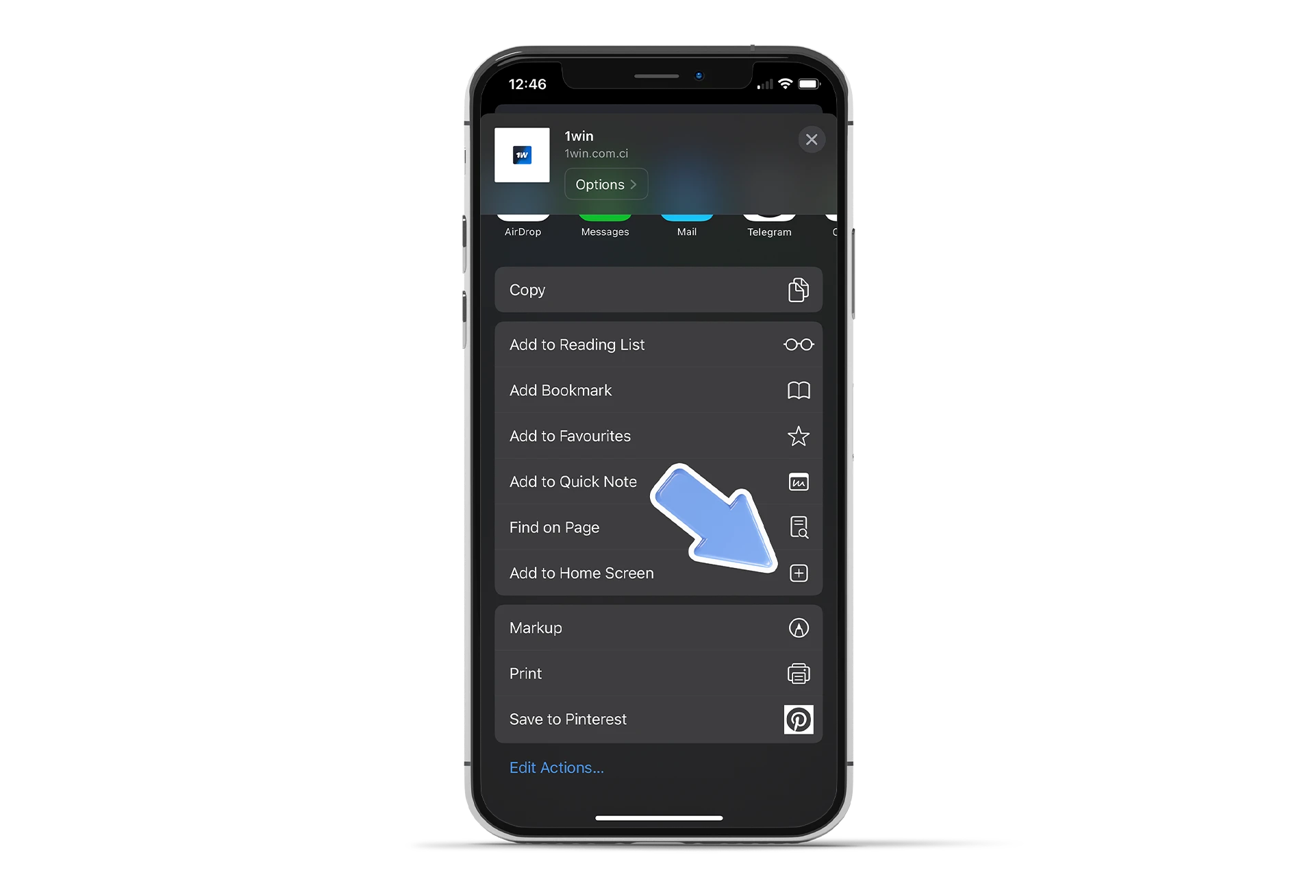 Add the 1Win app icon on your device's home screen.