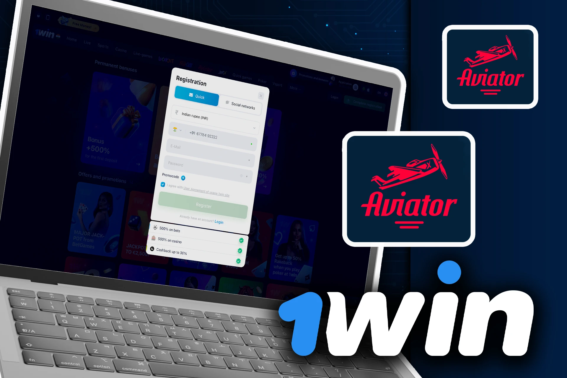 Follow the steps to start playing Aviator at 1Win casino platform.