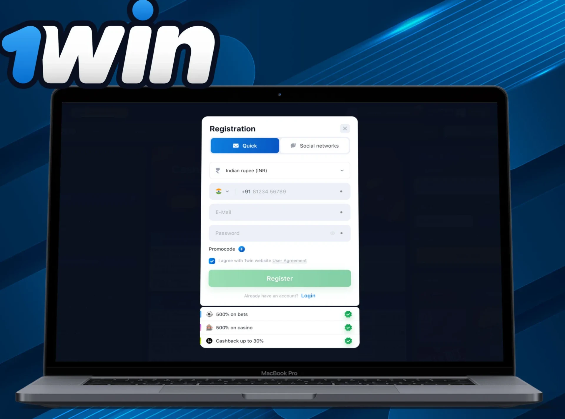 Sign up for 1Win first.