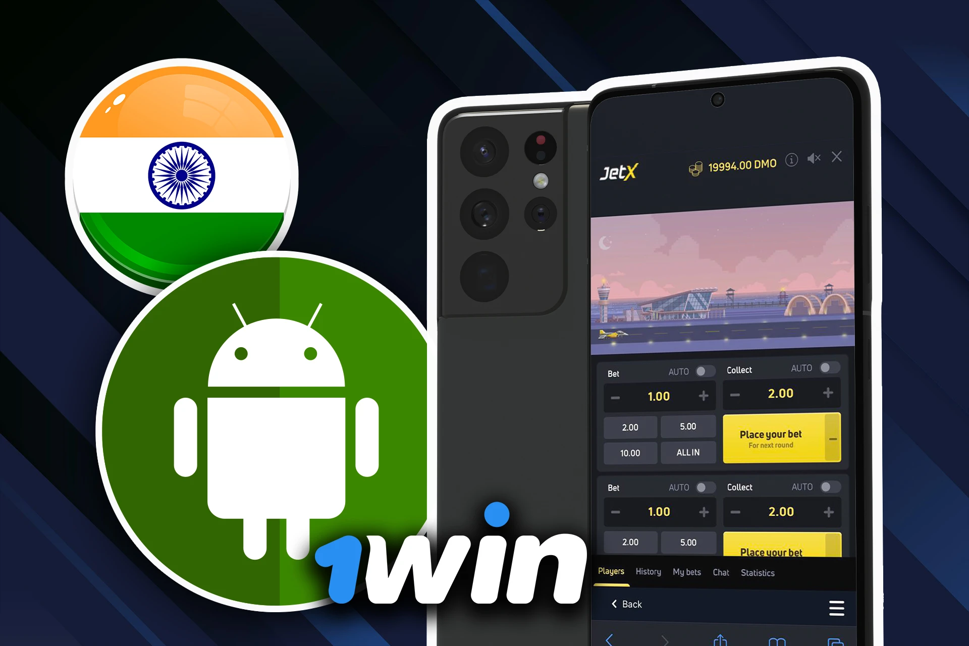 Install the JetX game on your Android device with 1Win app.