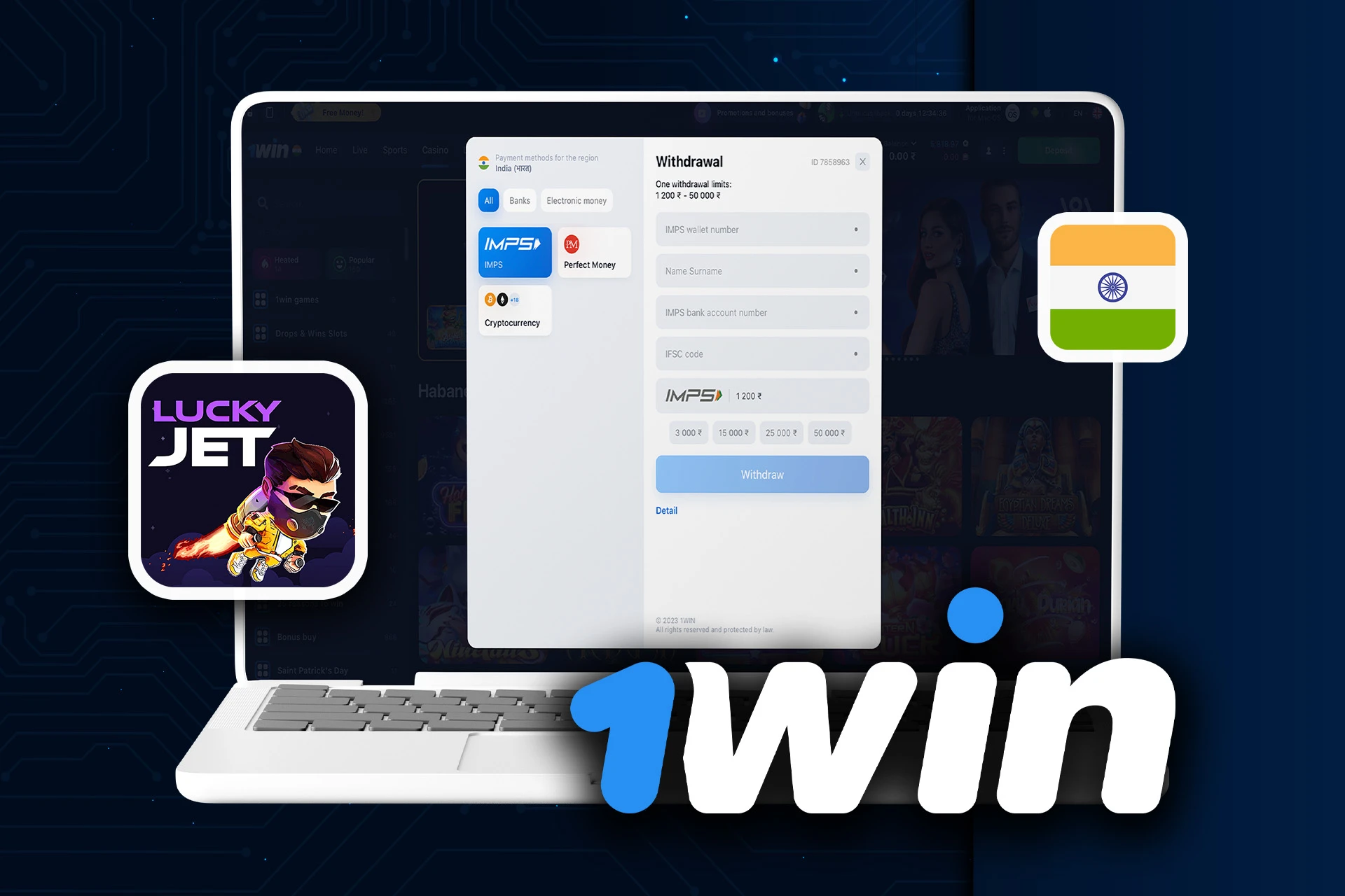 Follow the instructions to withdraw money from 1Win Lucky Jet.