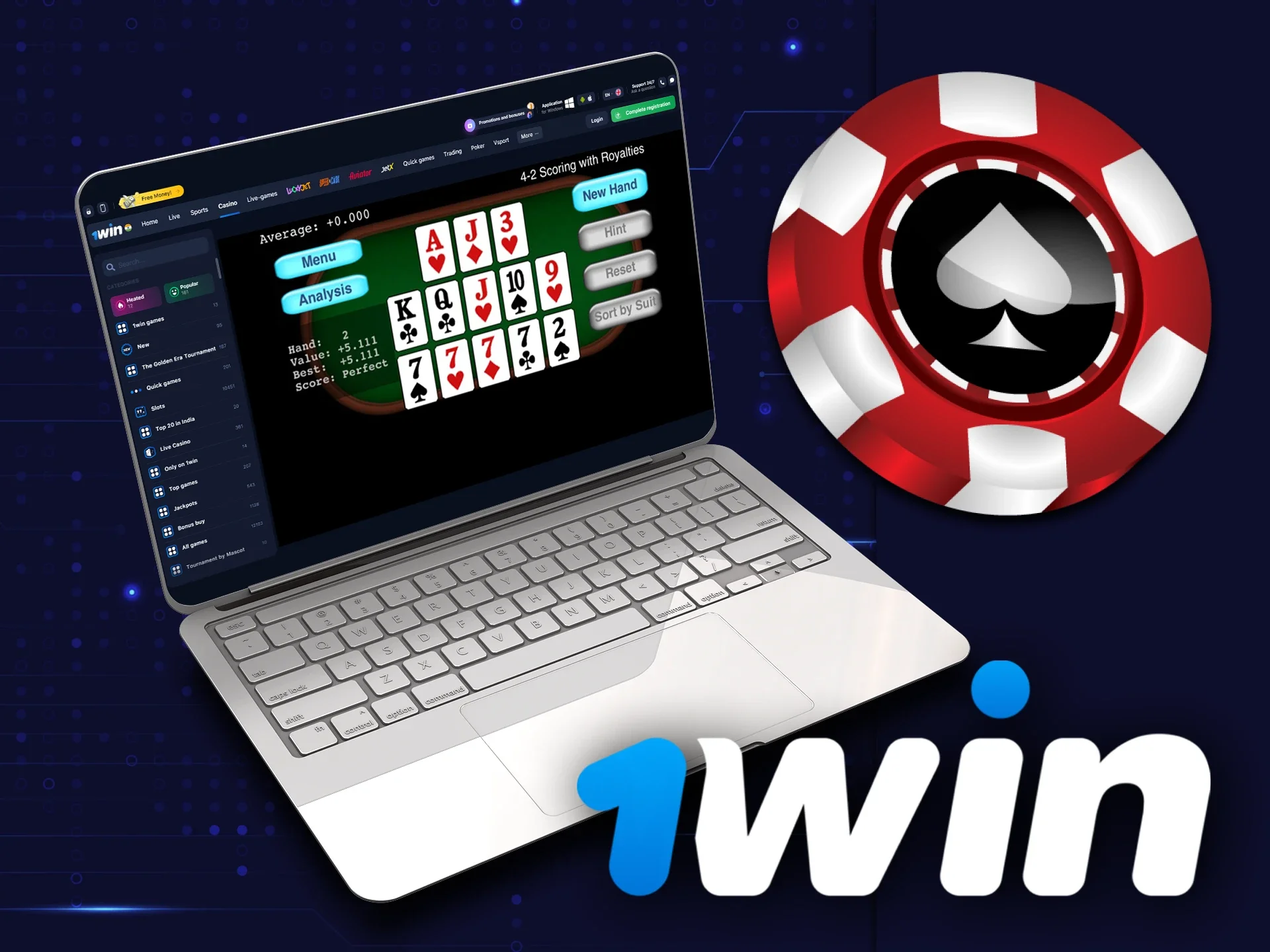 Play the Chinese version of poker at the 1Win casino.
