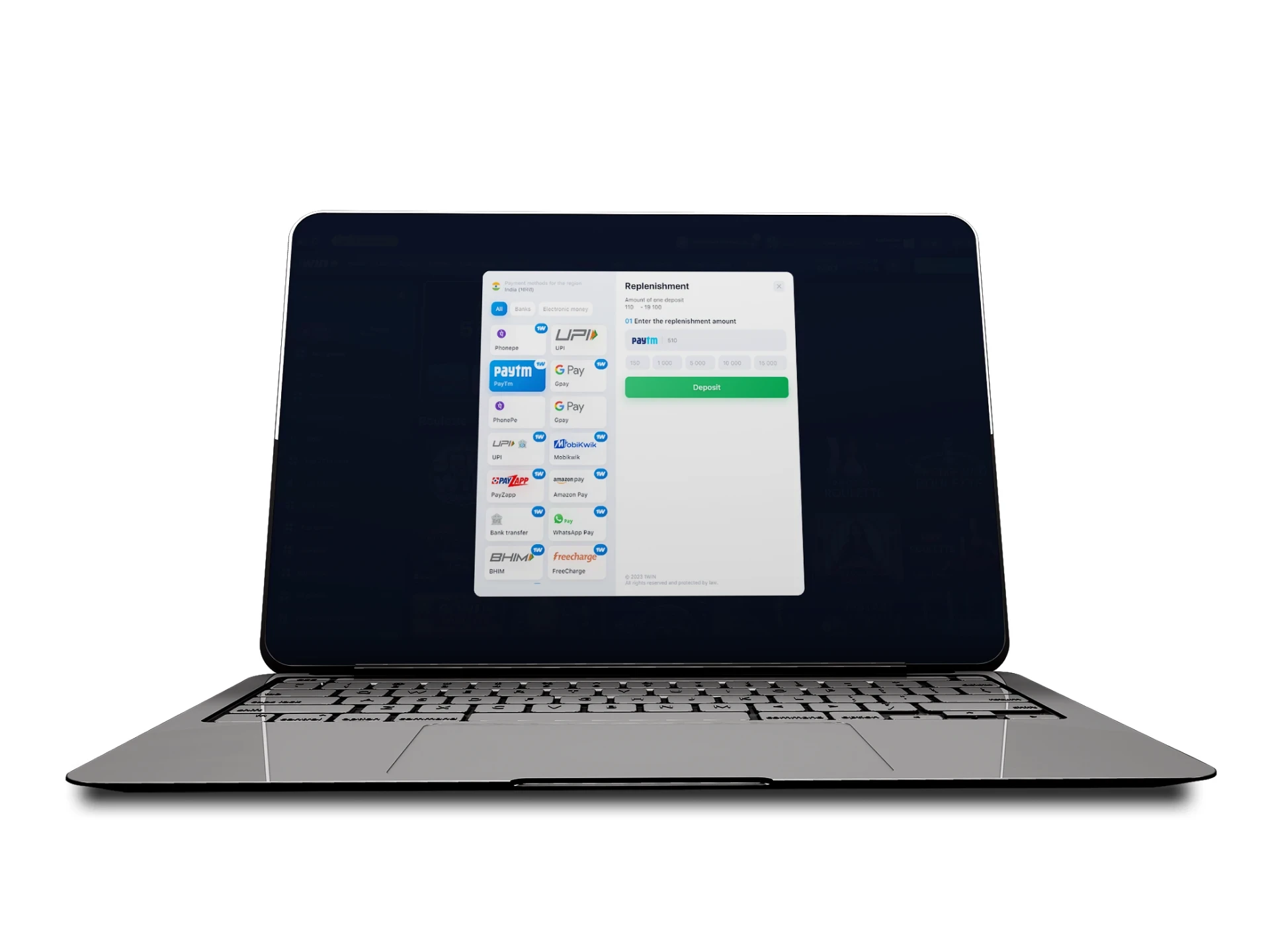 Make your first deposit at your 1Win personal account.