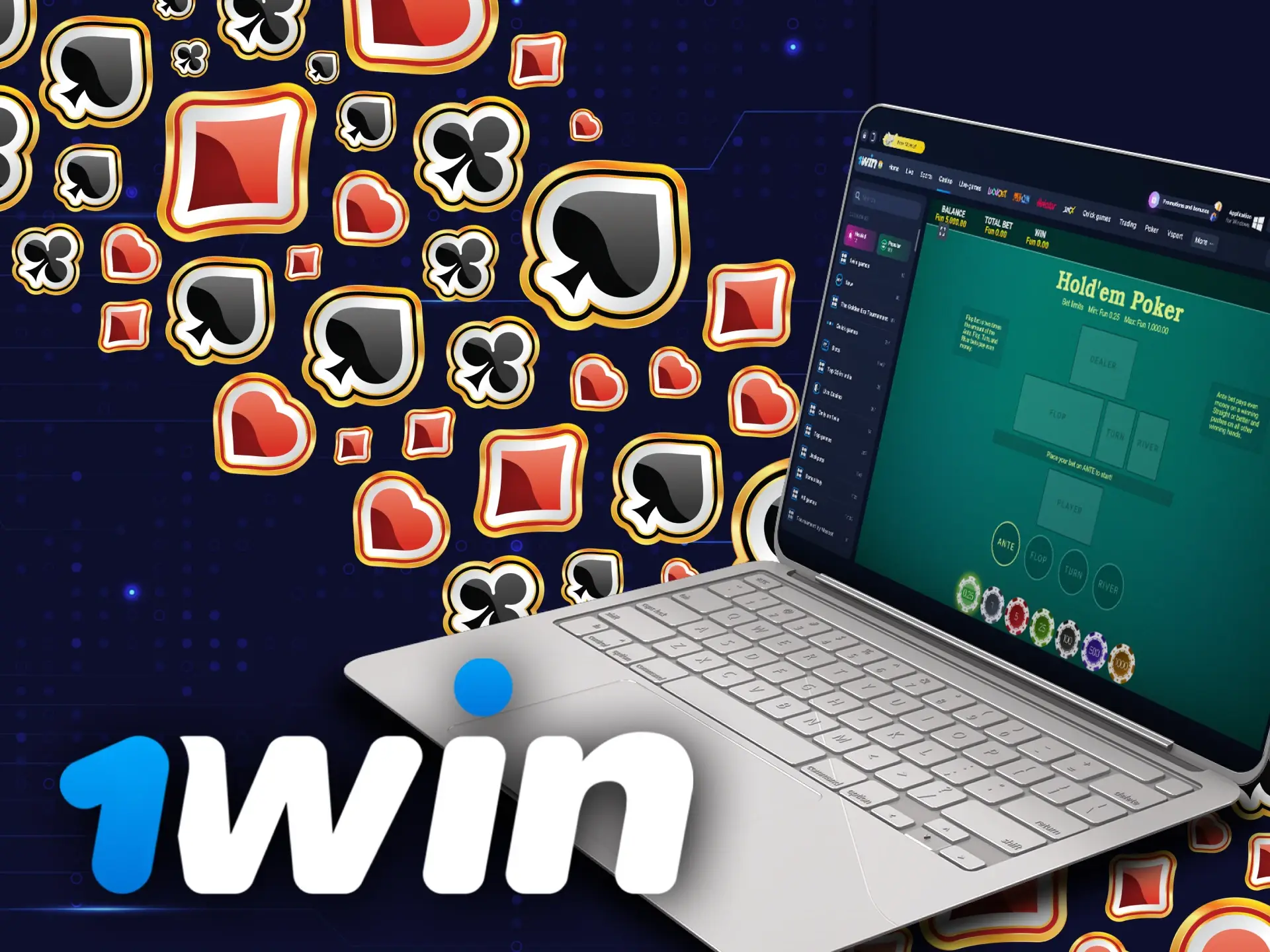 Have joy by playing the Texas Hold'em poker in the 1win casino.