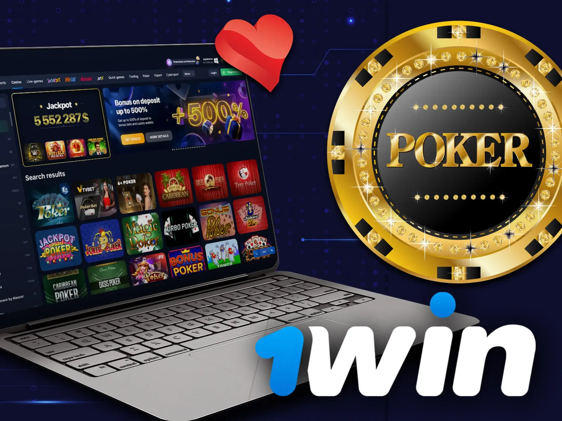 Play poker games and win in the 1Win casino platform.
