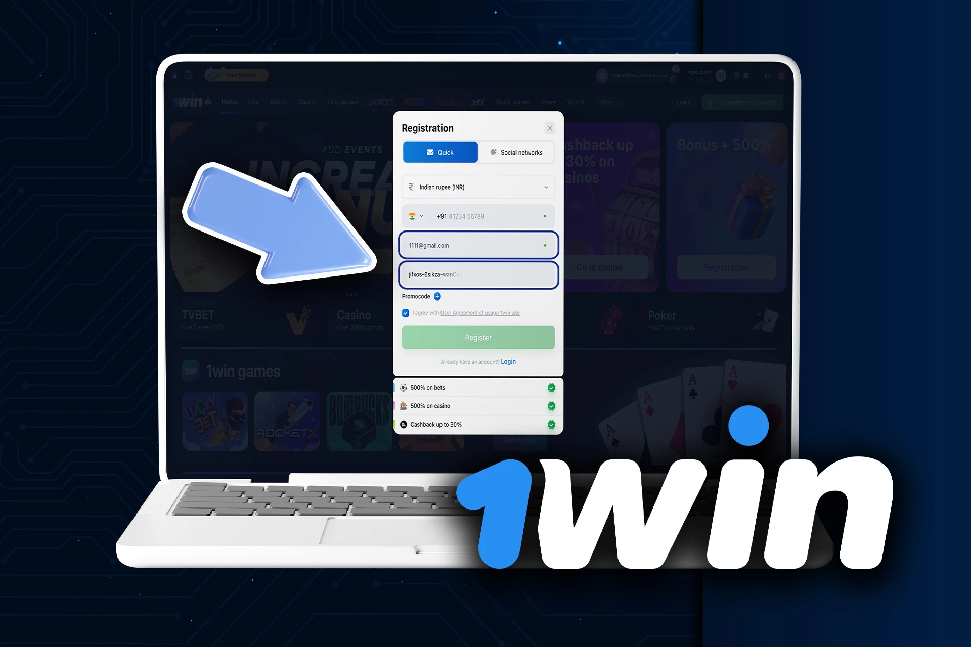 Provide 1Win with your personal information.